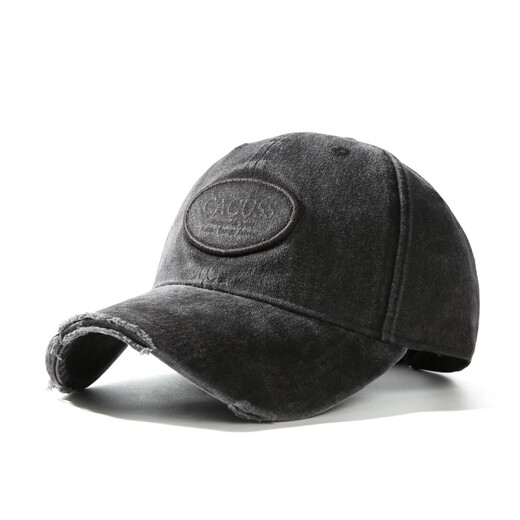 CACUSS Denim Broken Baseball Hat Women's Summer Versatile Broken Fashionable Peaked Hat Men's Large Head Visor Black One Size Adjustable (657-59CM)