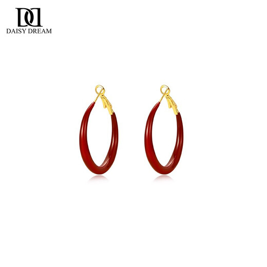 DAISY DREAM925 Silver Needle Temperament Red Large Hoop Earrings Women's Light Luxury Niche High-end Earrings Hot Stud Ear Accessories 3cm Red Hoop 925 Silver Needle