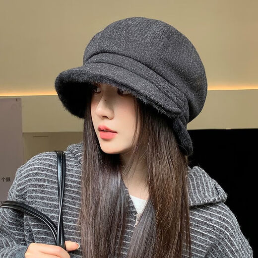 Rui Menghua 2025 new autumn and winter velvet thickened beret versatile large head circumference octagonal hat showing face small windproof warm hat beige M 55-58c one size fits all