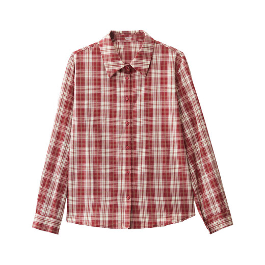INMAN Hong Kong style retro college style sub-shirt for women 2025 autumn literary and versatile casual long-sleeved layered shirt red plaid S