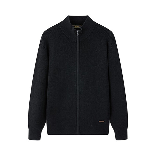 YOUNGOR sweater men's wool blended fabric men's stand-up collar zipper cardigan velvety and comfortable 2025 new arrival black VWHW619967ALA L 105cm (recommended 145-165Jin Jin equals 0.5kg)