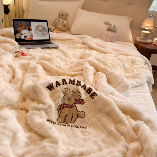 Luolai Gifts Cute Puppy Taffeta Lamb Velvet Blanket Office Nap Blanket Thickened Winter Sofa Cover Blanket Coral Velvet Mi Xing Double-sided Warm Velvet Skin Friendly and No Shedding 200x230cm Double Blanket Dual-Purpose Blanket Skin Friendly and Warm