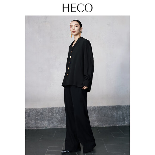HECO Vertical Diabolo New Chinese Design Bamboo Knot Button Profile V-neck Long Sleeve Shirt Women's New Winter Top White S