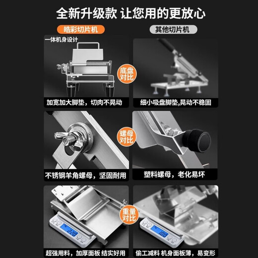 Haoluck high-end household meat slicer, 304 stainless steel mutton roll slicing tool, thickened wall-mounted design, upgraded thickened 304 slicer, 2 blades in total + 10 frozen meat bags