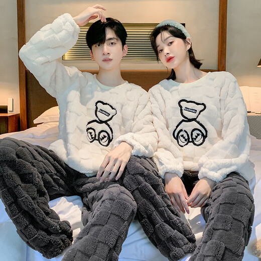 Modal coral velvet couple pajamas for winter, one for men and one for women, autumn and winter 2025 new plus velvet thickened set G662 thickened 2XL female + male 2XL