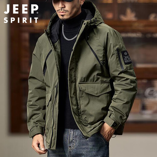 JEEP SPIRIT Jeep workwear retro cotton jacket men's winter hooded assault jacket cotton coat thick top black XL
