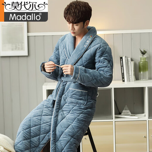 莫代尔冬季珊瑚绒夹棉男士睡袍男中年三层加厚加绒保暖超厚长款大码浴袍 SY9848 XL 适合135-155斤穿