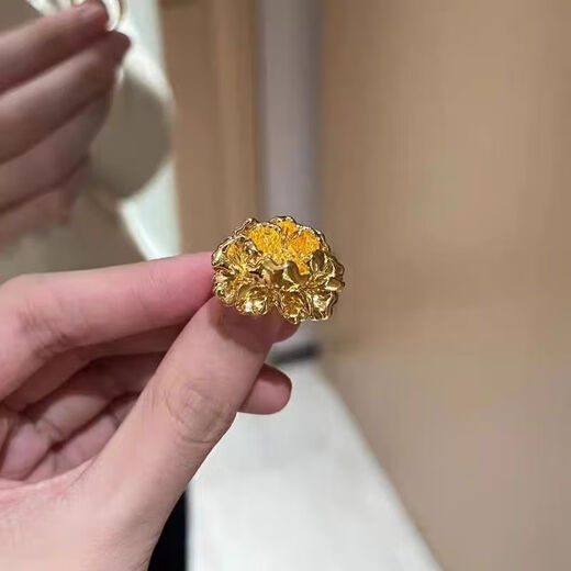 Micro luxury bead gold peony flower ring for women 999 pure gold large flower ring new 5D hard gold atmospheric flower gold ring genuine No. 17 about 3.90 grams