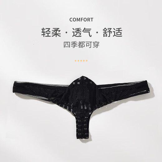 Men's mesh underwear transparent striped thong low-waist sexy thin bag underwear men's youth T-pants white M