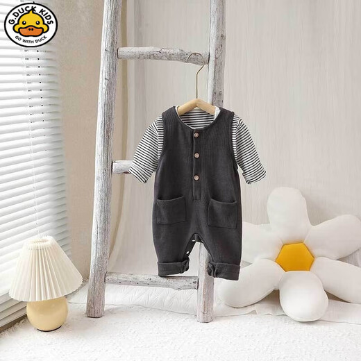G.duck little yellow duck Korean style baby clothes suit spring and autumn new fashionable baby overalls long sleeve male and female baby spring gray rice woolen wide shoulder suit 80cm