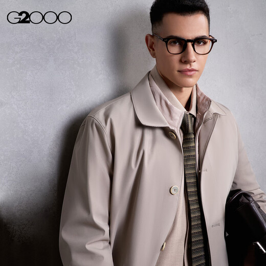G2000【可拆马甲/防泼水/商场新款】男FW25休闲百搭中长风衣外套 防泼水-可拆式背心-沙土黄 S （46）