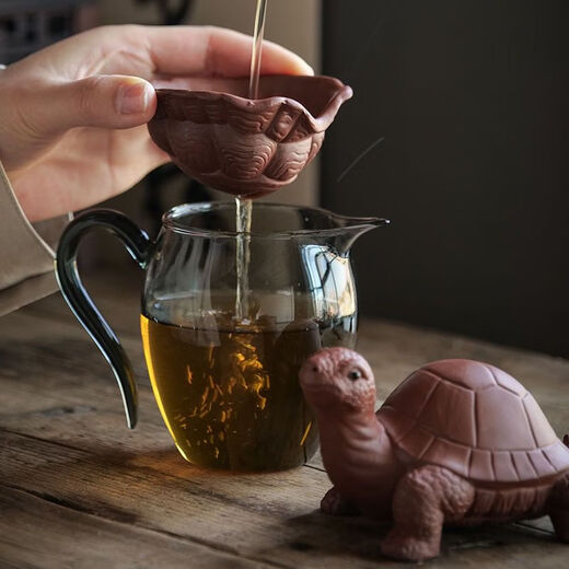 Tea Pet Lucky Turtle Purple Sand Turtle Tea Leak Filter Integrated Desktop Water Separator Ceramic Ornament Style Twenty-Four Treasures (Purple Clay Circle)