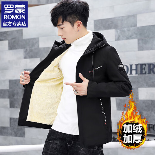 ROMON jacket men's autumn and winter 2025 new loose casual velvet thickened youth tops men's jacket 901 beige thickened velvet XL (115-130Jin Jin equals 0.5 kg)