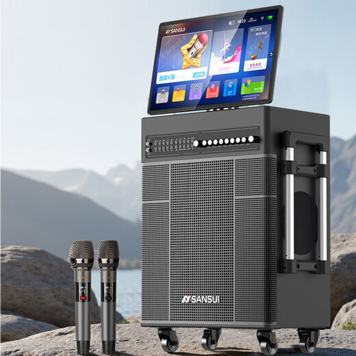 SANSUI portable trolley video speaker touch screen outdoor karaoke home ktv audio set all-in-one karaoke machine high volume karaoke 12 inches 15 inches PU139 subwoofer-500G+3-year membership+21-inch screen
