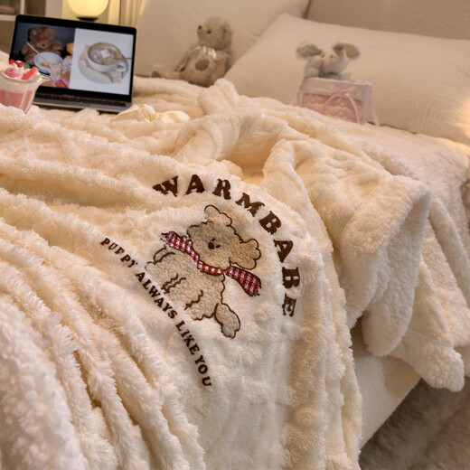 Luolai Gifts Cute Puppy Taffeta Lamb Velvet Blanket Office Nap Blanket Thickened Winter Sofa Cover Blanket Coral Velvet Mi Xing Double-sided Warm Velvet Skin Friendly and No Shedding 200x230cm Double Blanket Dual-Purpose Blanket Skin Friendly and Warm