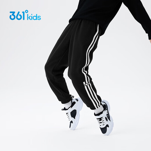 361°【商场款】童装男女童针织加绒加厚长裤冬季新款中大童运动休闲裤 N32443501经典黑【加绒】 150