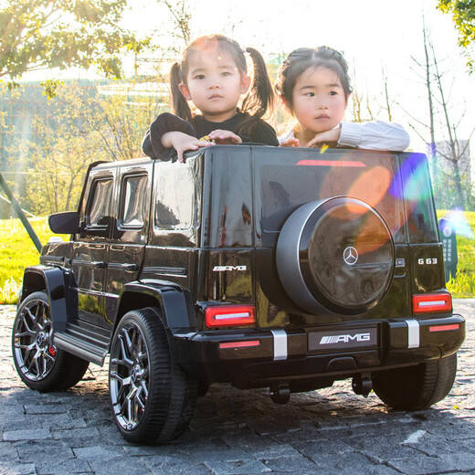 Cool Sun Mercedes-Benz Big G children's electric car four-wheel mobile charging toy car can sit two children with remote control car painted black + explosion-proof wheels + leather seats + four-wheel drive four-wheel drive