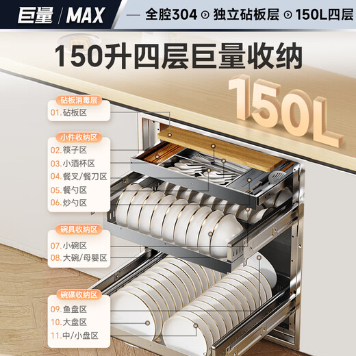 Canbo Disinfection Cabinet Household Embedded Massive Yufeng Four-layer Full Two-Star 150L Large Capacity Full 304 Stainless Steel Tableware Bottle Dryer XDZ150-ER820 Upgraded Model