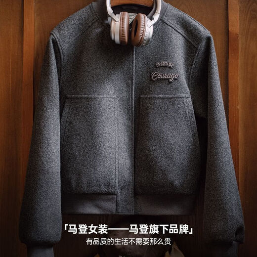 Madden gray thickened baseball jacket short woolen heavy woolen top autumn and winter large pocket women's jacket dark gray M (100-120Jin Jin is equal to 0.5 kg)