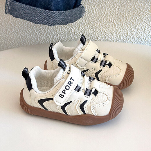 Ginoble's new spring and autumn baby shoes for boys and girls from 0 to 1-3 years old, toddler shoes for boys and girls, soft-soled autumn children's shoes, black, cut label, removed from cabinet, 14.5 cm, inner length, size 23