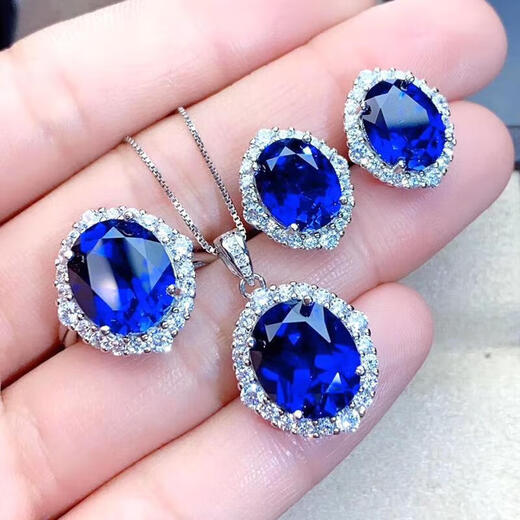 Keshan fine cut blue sapphire ring women's sterling silver tanzanite earrings plated with 18 blue pendants diy sense one pair of earrings/8X10MM