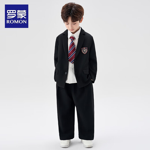 Romon Boys' Suit Suit New Middle and Large Boys Handsome British Boys Casual College Style Performance Dress Black 160