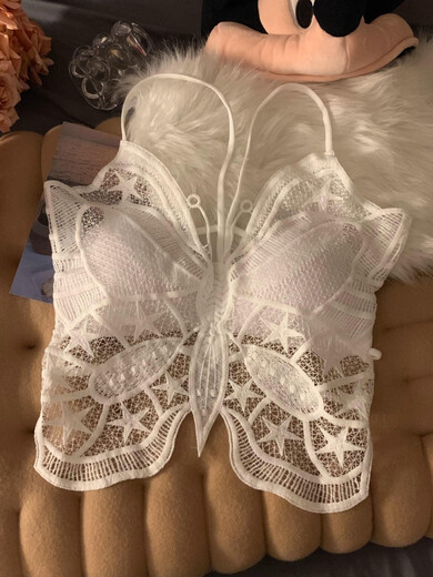 CLCEY Sexy Tube Top Butterfly Design Camisole Women's Padded Beautiful Back Bra Integrated Underwear Lace Top White M