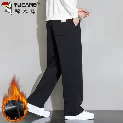 Woodpecker (TUCANO) pants men's casual pants men's winter style plus velvet thick style loose straight all-match sports pants black XL