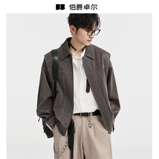 Piaget Zall PU Leather Jacket Men's 2025 Autumn New Trendy Motorcycle Imitation Leather Jacket Men Chip Gray 2XL