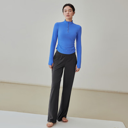 GIGT Yoga Wear Top Women's Spring and Summer Long Sleeve Sports T-shirt Stand Collar Cycling Suit Slim Running Outer Fitness Suit Blue M