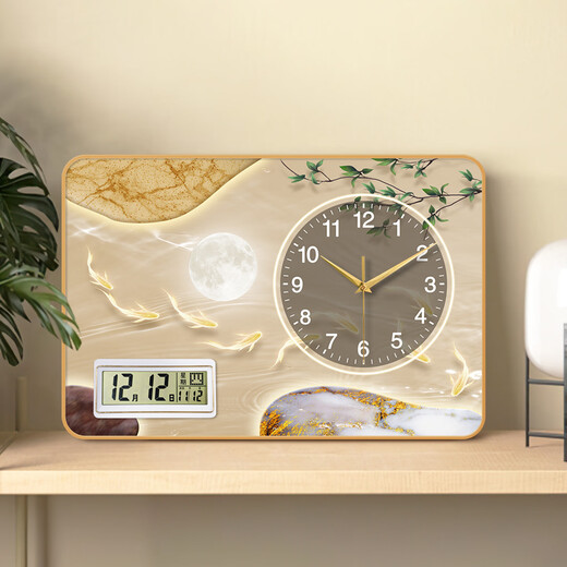KODO Creative Simple Desktop Clock Office Ornament Perpetual Calendar Bedroom Living Room Table Clock Silent Home Desktop Clock Like a Fish in Water Calendar 20*30cm No Specifications