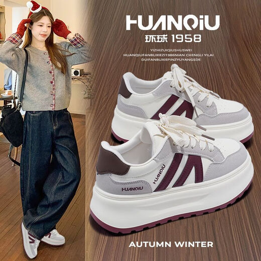 Global hot style 2025 autumn ins trendy white shoes for women, versatile student campus style fashionable thick-soled heightening casual sneakers