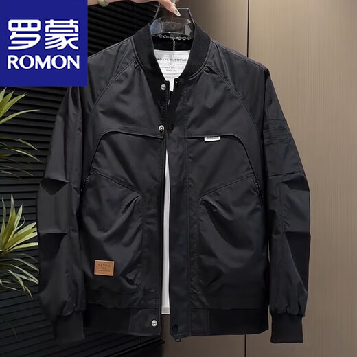 Romon Jacket Spring and Autumn Men's High-end 2025 Latest Baseball Jacket Casual Work Wear Trendy Upper Clothes 1X16/1920 Rice White XL Recommended 135-150 Jin Jin equals 0.5 kg