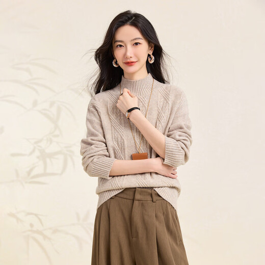Chunzhu 25 Autumn and Winter New Sheep Wool Half Turtle Collar Soft Waxy Lazy Style Thick Warm Age-Reducing Sweater Women's Wool Sweater Crescent Gray L (110-120Jin Jin is equal to 0.5 kg)