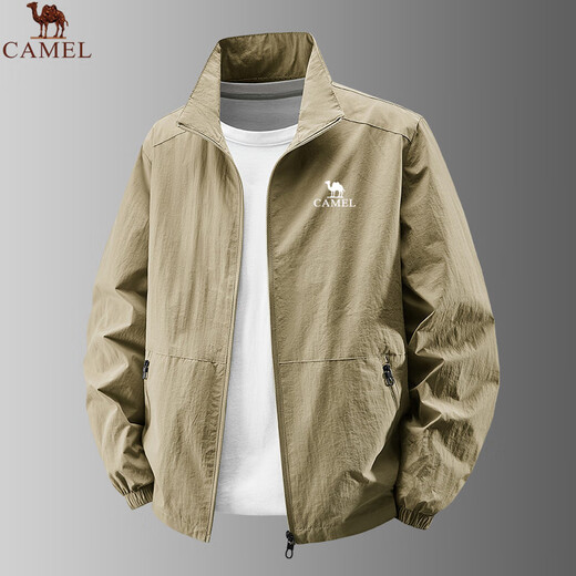 Camel Jacket Men's New Wear-resistant and Versatile Casual Large Size Loose Stand Collar Outdoor Thin Charge Top Work Jacket Spring and Autumn Style Blue L Recommended 120-135 Jin Jin equals 0.5 kg
