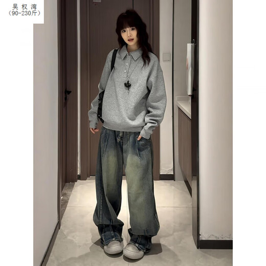 Wu Quanwan cleanfit black henley collar shoulder sweatshirt for men and women, long-sleeved polo shirt, American heavyweight inner layering shirt, black upgraded version black upgraded version M