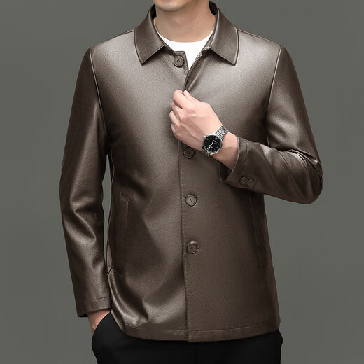 Goldlion Lapel Men's Leather Jacket 2025 Autumn and Winter New Versatile Dad Jacket Fashion Leisure Boutique Haining Leather Jacket Light Coffee 4XL 195