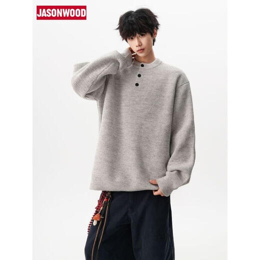 JASONWOOD American Henry Collar Sweater Men's Winter Solid Color Lazy Style Sweater Trendy Brand Cleanfit Loose Dark Gray High Quality M 160-170CM 95-110Jin Jin is equal to 0.5 kg
