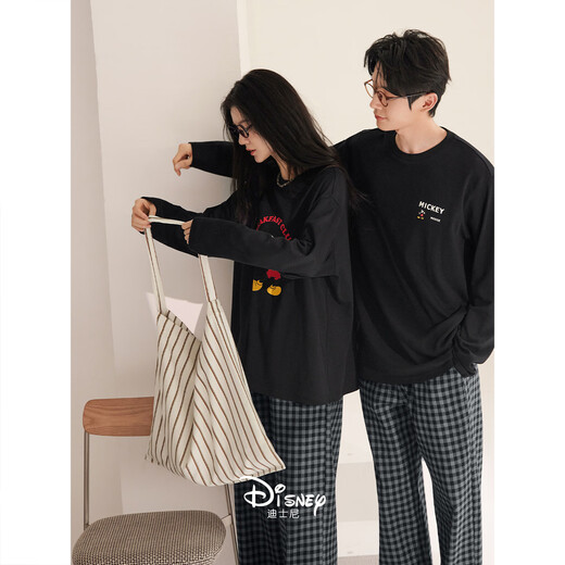 Beiyan couple pajamas for men spring and autumn new style soft cotton long-sleeved trousers Mickey home wear women's large size suit can be worn outside C21058 women's XL size