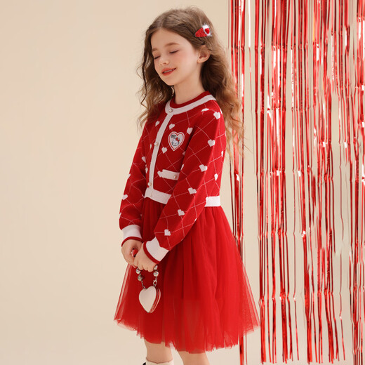 Hello Kitty girls autumn and winter sweater skirt festive atmosphere big children's warm dress New Year's greetings clothing