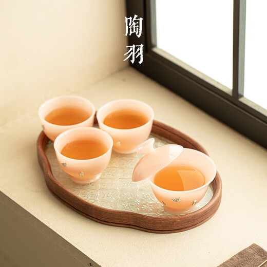 Tao Yu, raw jade, ice seed, jade porcelain, curium nails, tea bowl small set, home ceramics one bowl, two cups, Kung Fu tea set, raw jade, ice seed jade porcelain, curium nails, tea bowl small set