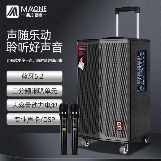 Manlong square dance audio high-power subwoofer wireless microphone Bluetooth high volume with live broadcast professional sound card internal recording mobile performance trolley outdoor karaoke speaker K-415 audio (15-inch bass) dual microphones + gift package