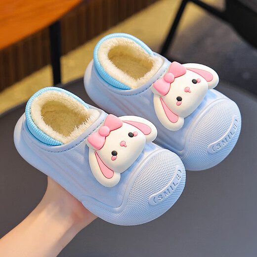 Children's cotton slippers, indoor non-slip and warm winter, waterproof and non-slip for boys and girls, home baby furry outer wear cotton slippers, upgraded version of environmentally friendly material, melon red (heel included), size 12 30/31 (shoe inner length 18CM, suitable for feet 17