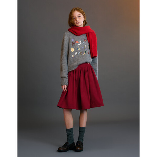 ELLE KIDS Children's Clothing Wide Waist Pleated Umbrella Skirt Girls Winter New French A-line Profile Horse Year Red Half Skirt New Year Red 165 (M)