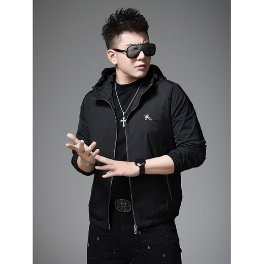 ROYAL PALM POLO SPORTS CLUB European station men's high-end spring and autumn trendy brand embroidered hooded jacket men's coat men's new autumn top casual black 4XL