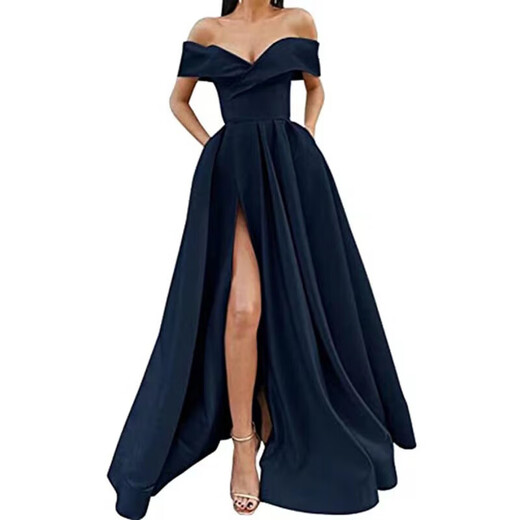 Medieval Princess Evening Dress European and American Summer Women's Elegant Satin Color Deep V Dress Bridesmaid White Purple M