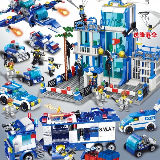 LEGO City Compatible Building Blocks Boy Series Puzzle Assembling Police Car Small Particle Children's SWAT Boys Toy 74CM Long Large Missile Destroyer Remote Control 30 Lights
