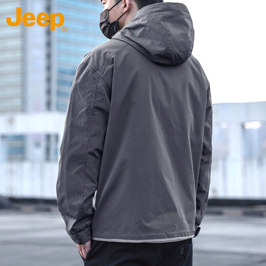 Jeep (JEEP) Jacket Men's Spring and Autumn Hooded Jacket Tops Versatile Trendy Casual Men's Clothing Gray XL