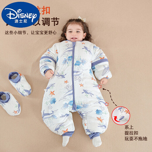 Disney baby sleeping bag spring, autumn and winter constant temperature four-season universal children's pure cotton anti-kick quilt split-leg baby sleeping bag spring and autumn double layer room temperature 18-26 Sea World footless cover 85cm 80 size (reference 65-, June-1 and a half years old)