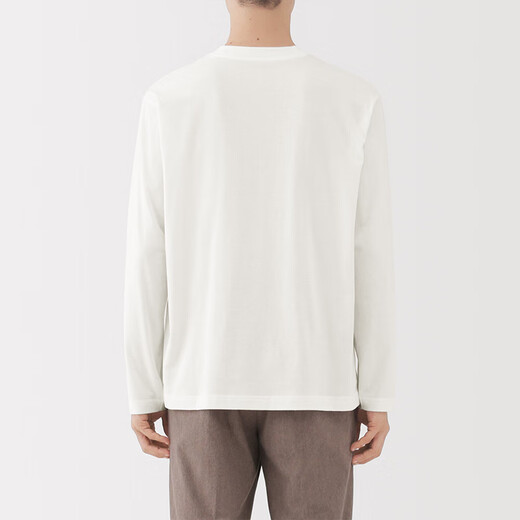 无印良品（MUJI）男式 起毛圆领长袖T恤男士打底衫男款男装25年秋季 AB1MTA5A 白色 L (175/100A)